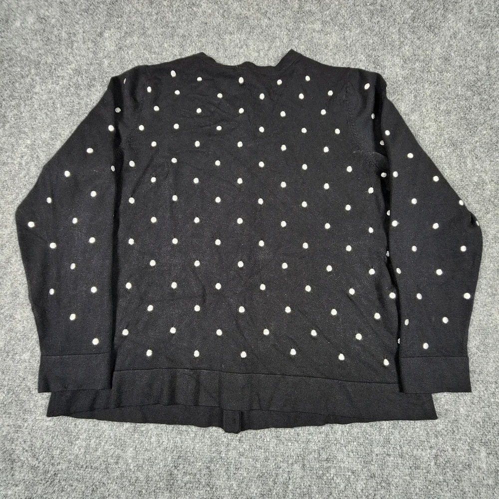 Charter Club Woman Black Polka Dot‎ Cardigan Sweater 1X Embroidered Button Front